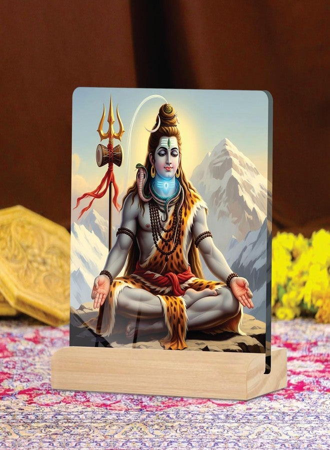 Giftplease Divine Lord Shiva Plaque with Wooden Stand | Religious Photo Frame for Home Temple, Pooja Room, Office & Spiritual Gift for Housewarming, Wedding & Festivals GD_27 - Image 2